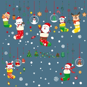 Christmas window stickers set with Santa, reindeer and snowman for festive glass decoration