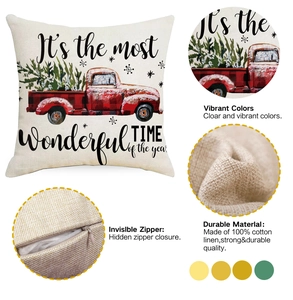Detail view showing invisible zipper and premium cotton linen texture of Christmas pillow cover