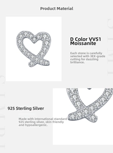 Detailed view of irregular heart stud earring in 925 silver with Moissanite pavé setting