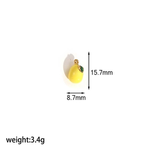 Detail of yellow lemon enamel pendant showing dimensions 15.7x8.7mm and weight 3.4g