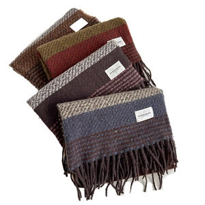 Thick black and white grid scarf for women with fringe edge in multiple warm colors