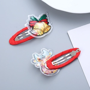 Christmas BB hair clips set for girls featuring reindeer antlers and bells with glitter