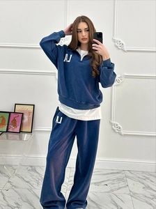 Survêtement délavé vintage pour femmes avec sweat demi-zip et pantalon large