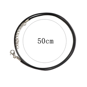 Black waxed cord necklace 50cm with silver metal clasp and adjustment chain detail