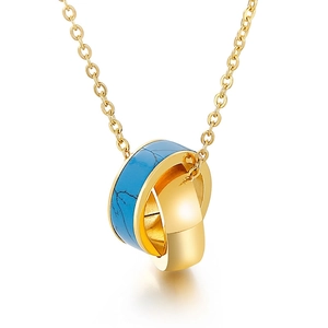 Stainless Steel Pendant Necklace For Women Rhinestone Interlocking Rings Heart Four Leaf Clover Geometric Fashion Jewelry