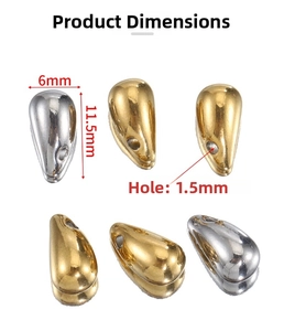 Detailed dimensions of 6x11.5mm stainless steel teardrop pendant for DIY jewelry