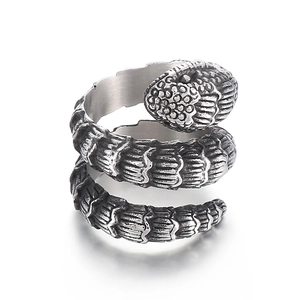 Vintage silver snake wrap ring in punk gothic style with detailed stainless steel scales