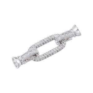 Detail of silver-colored rectangular link clasp paved with white zircon for jewelry making