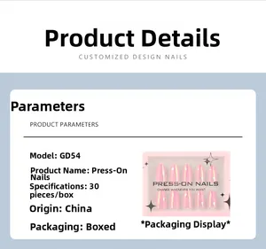 Detailed packaging showing 30 pink short almond press-on nails with white star designs