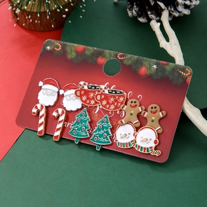 Detailed set of 6 pairs of enamel Christmas earrings featuring Santa and reindeer motifs
