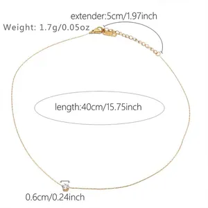 Detailed measurement chart of the heart zircon necklace showing chain and pendant size