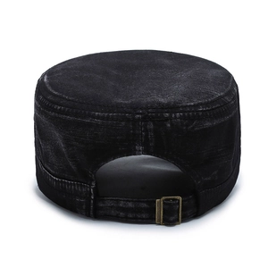 Classic black washed denim cadet cap for men with adjustable metal buckle at the back