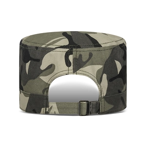 Rear view of adjustable cotton camouflage patrol cap with premium metal buckle closure