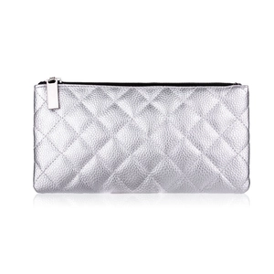 Silver quilted makeup brush organizer bag with large capacity and zipper closure