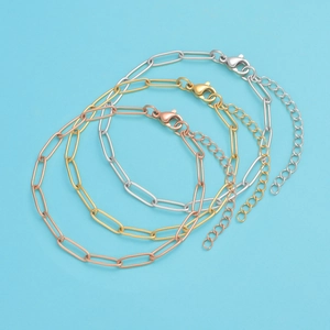 Polished stainless steel thick chain bracelets in gold, rose gold, and silver finishes