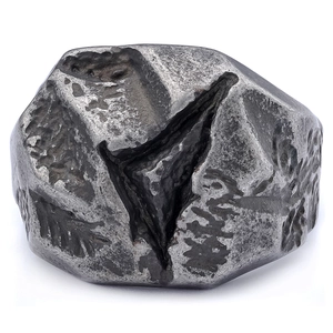Vintage industrial style stainless steel ring with rustic natural stone texture