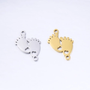 Baby Footprint Charms 304 Stainless Steel Link Connector DIY Jewelry Making Heart Cutout Mirror Polished Charm