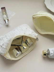 Borse cosmetiche in chiffon floreale bianco e giallo per conservare il trucco quotidiano