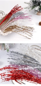 Close-up of sparkling sequin decorative branches for DIY floral arrangements in festive colors
