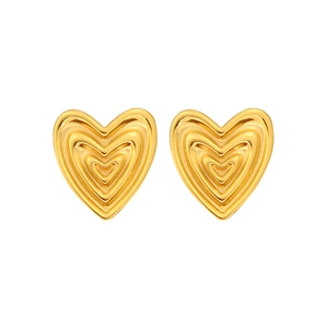 Exotic vintage heart earrings with gold stainless steel concentric wave pattern design