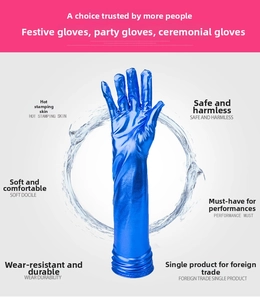 Detailaufnahme metallisch blauer Lackleder-Handschuhe für Cosplay und Abendgarderobe