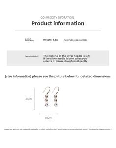 Size chart for silver earrings showing 3.6cm length and three cubic zirconia stones