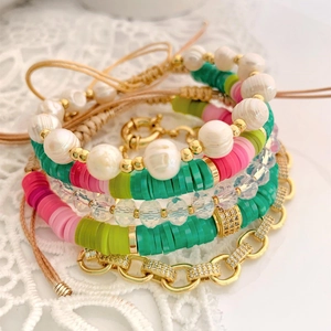 Bohemian Multilayer Freshwater Pearl Polymer Clay Handmade Woven Bracelet Collection For Women Fashion Beaded Jewelry