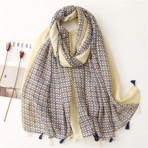 Bohemian Geometric Print Tassel Shawl Scarf For Women Lightweight Polyester Sunshade Wrap Breathable Beach Travel Accessory