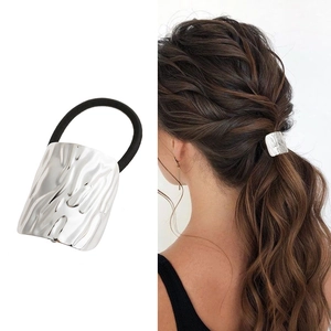 Alloy Metallic Hair Ties Water Wave Texture Minimalist Ponytail Holders Vintage Elegant Hair Accessories For Women
