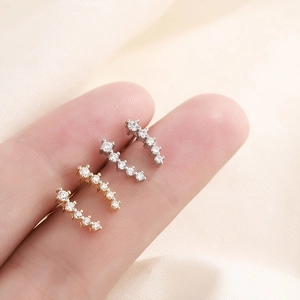 Curved Row Cubic Zirconia Stud Earrings Copper Minimalist Tiny Exquisite Ear Climbers For Women Elegant Jewelry