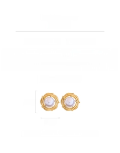 Detailed view showing dimensions of pearl tiger eye stone petal stud earrings