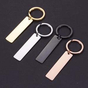 Minimalist Stainless Steel Blank Rectangular Bar Keychain Mirror Polished Metal Key Ring Pendant DIY Jewelry Gift Unisex