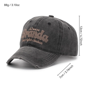 Vintage dark grey washed baseball cap with distressed brim and 3D letter embroidery