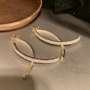 Golden double-stud tassel earrings with Chinese characters and sparkling zircon accents