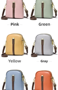 Detailed grid view of mini crossbody phone bags in various colors with leather texture