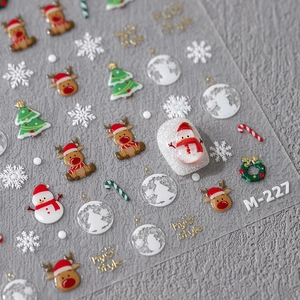 Christmas snowman and reindeer nail art stickers set for festive manicure decoration M-227