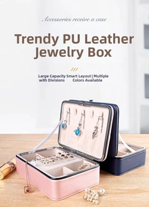 Detailed view of PU leather jewelry box interior with necklace hooks and ring slots