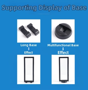 Black plastic base supports for 3D floating frame display cases in two different styles