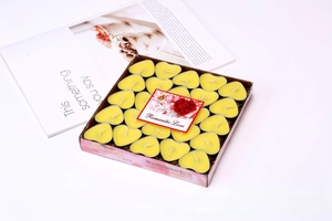 50 pieces of heart-shaped yellow tea light candles in Romantic Love themed gift box