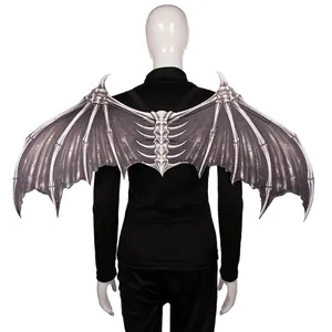 Foldable black and white non-woven demon bone wings for Halloween cosplay prop