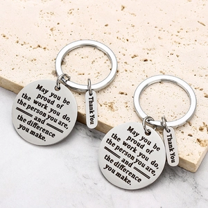 Silver stainless steel keyring set with inspirational engraving and Thank You charm