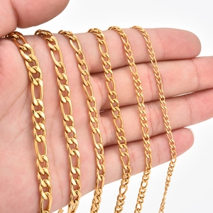 18k gold plated stainless steel Figaro chain necklaces in six different width sizes