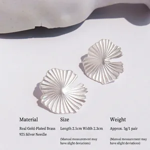 Ginkgo leaf stud earrings in matte silver finish with 925 silver needle for women