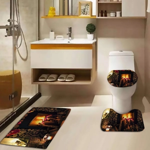 Set bagno natalizio da 3 pezzi con stampa camino su tappeti e copriwater