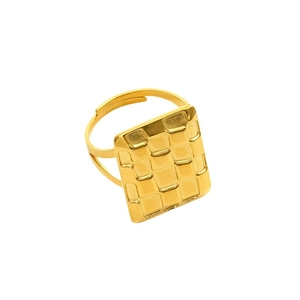 Vintage 18k gold plated stainless steel square woven ring with adjustable open band for women