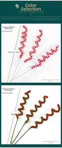 Detail of 34cm flexible Christmas candy cane sticks in red, white and green velvet finish