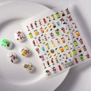5D embossed nail art stickers with 3D summer drinks and fruit designs for manicures
