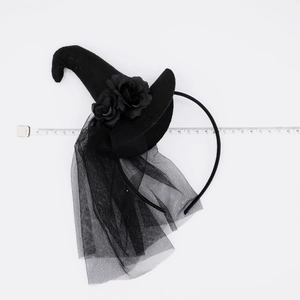 French vintage lace headband with black witch hat and rose decorations for Halloween party