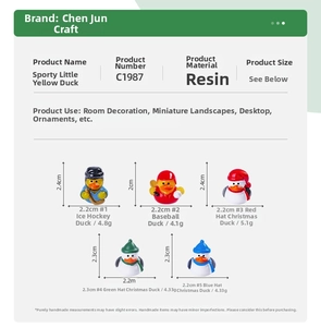 Detailed resin sports and Christmas yellow duck miniatures with precise size dimensions