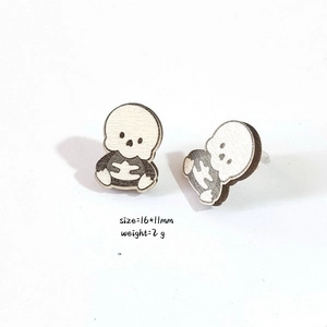 Wooden Halloween skull earrings 16x11mm studs for spooky festive jewelry accessories